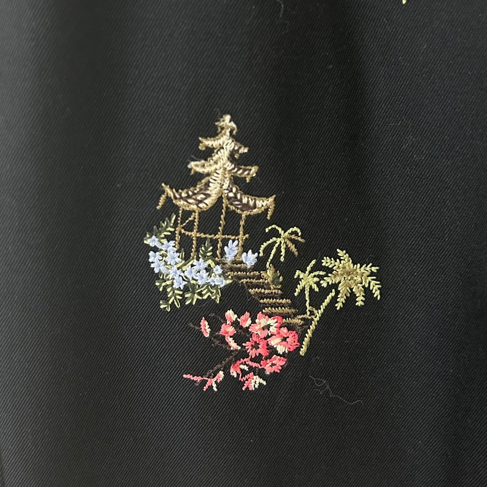 Talbots‎ 8 Petites Silk Cotton Black Embroidered Asian Pagoda Palm Cropped Pants - Picture 2 of 4